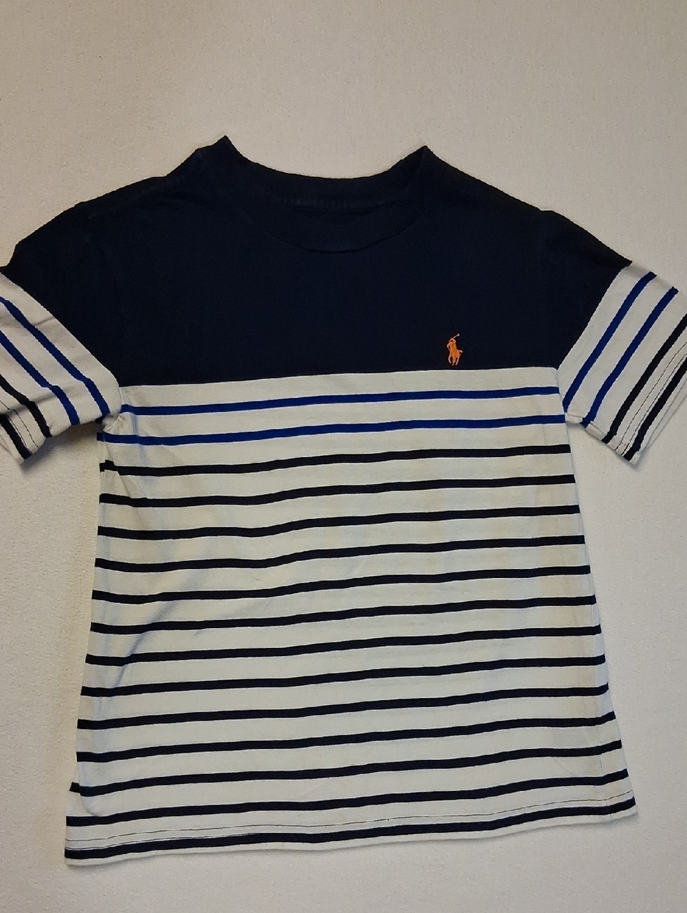 Polo by Ralph Lauren Navy, White & Blue Striped Short Sleeve Tee Size S Boy